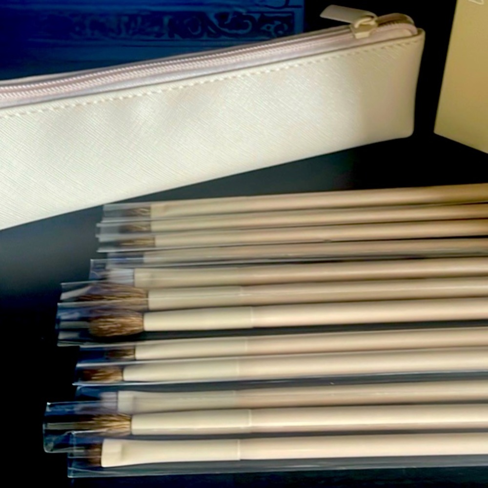 Nude X Extensive 12 pc Eye Makeup Brush Set Nude w Matching Brush Travel Bag